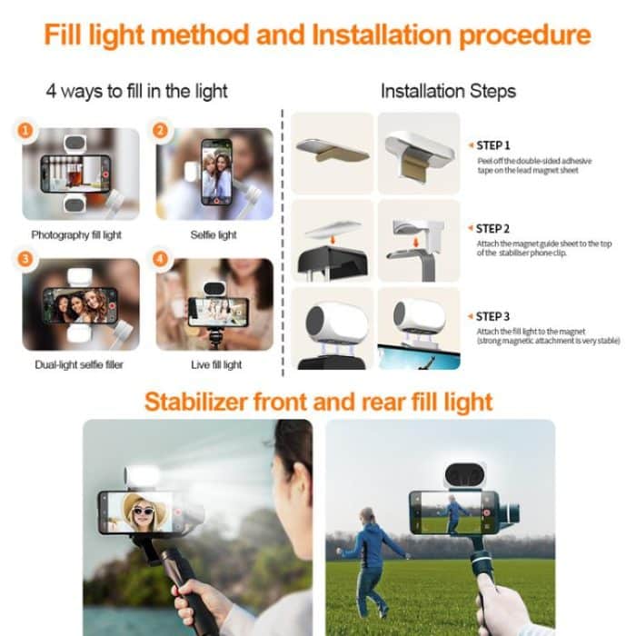 For DJI / Zhiyun Handheld Gimbal Stabilizer Fill Light Magnetic LED Photography Lamp Mobile Phone Fill Light, XJ97 One Lamp, XJ97 Dual Lamp, XJ97P One Lamp + Clips Set, XJ97P Dual Lamp + Clips Set – Bild 7