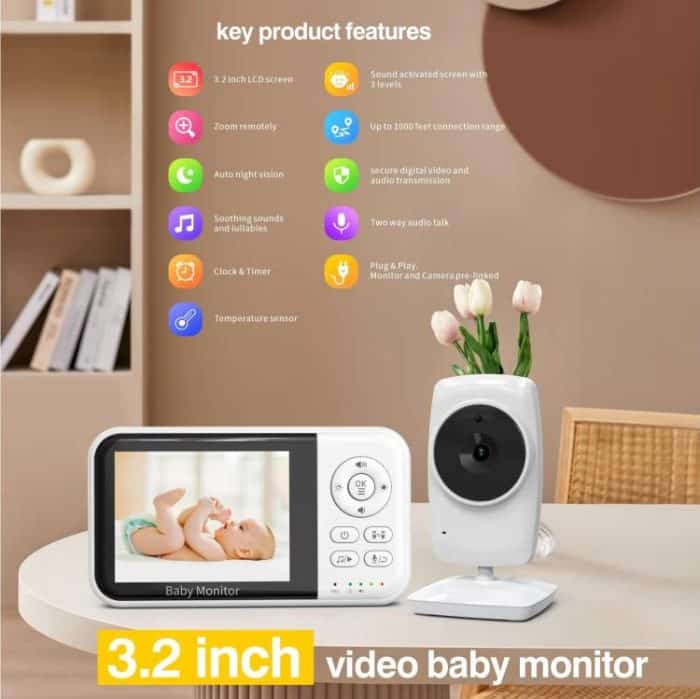 3.2 inch LCD Wireless Video Baby Monitor 2 Way Audio Talk Night Vision Surveillance Security Camera, US Plug, EU Plug, UK Plug, AU Plug – Bild 2