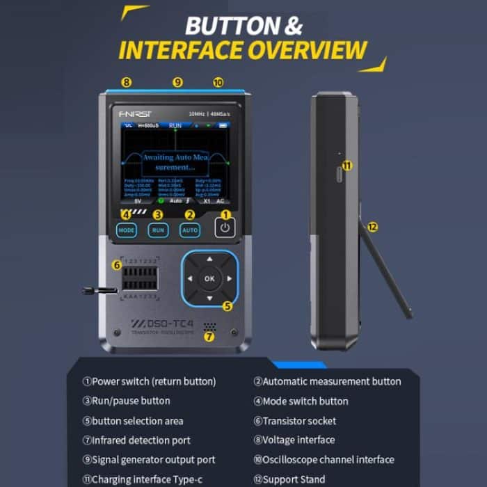 3 In 1 Oscilloscope Transistor Tester Signal Generator 10M Bandwidth Burn-In Proof, FNIRSI DSO-TC4 – Bild 13
