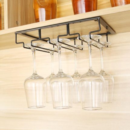 Upside Down Hanging Wine Cup Holder Cabinet Goblet Bracket Hanging Wine Glass Holder, 3 Slots, 4 Slots, 5 Slots