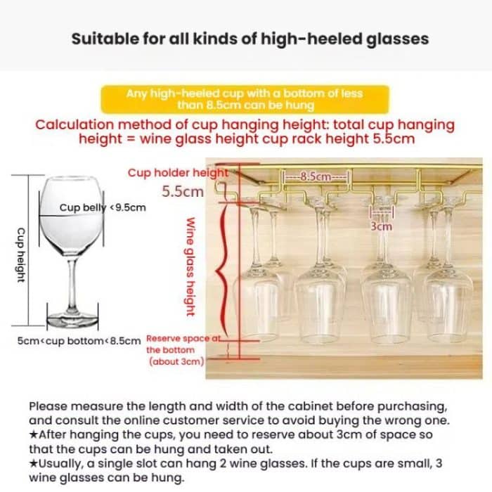Upside Down Hanging Wine Cup Holder Cabinet Goblet Bracket Hanging Wine Glass Holder, 3 Slots, 4 Slots, 5 Slots – Bild 8