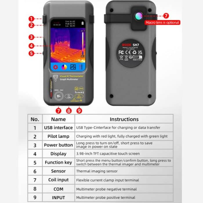 Thermal Imager Multimeter Handheld Touch Screen High Accuracy Thermometer, BSIDE SH7 Standard, BSIDE SH7 Standard+Flexible Coil, BSIDE SH7 Standard+Macro Lens, BSIDE SH7 Standard+Macro Lens+Flexible Coil – Bild 13