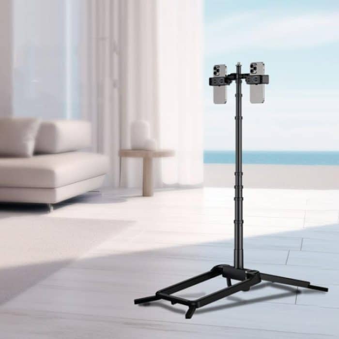 Adjustable 55-Inch Quadpod Live Streaming Phone Stand Foldable Tripod With Dual Phone Clip & 1/4 Inch Screw, YY-2 – Bild 1