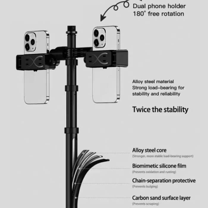 Adjustable 55-Inch Quadpod Live Streaming Phone Stand Foldable Tripod With Dual Phone Clip & 1/4 Inch Screw, YY-2 – Bild 5