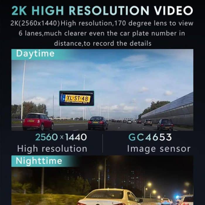 Anytek T2 PRO 3.0 Inch 2K HD Night Vision Recorder Hidden Car Camera Front And Rear Dual Recording, T2 PRO – Bild 7