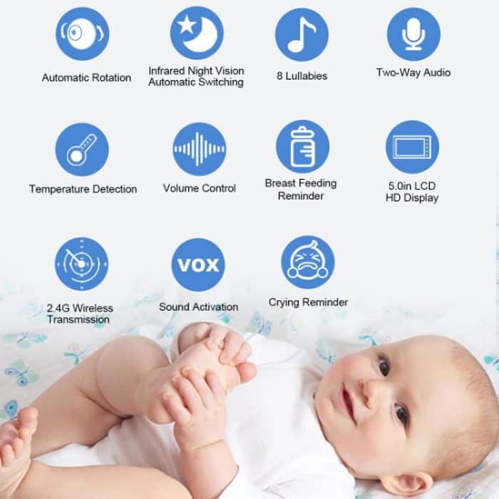 5 inch 1080P HD Baby Watcher Baby Monitor Camera, US Plug, EU Plug, UK Plug, AU Plug – Bild 3