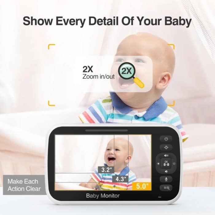 5 inch LCD Screen Auto Night Vision Baby Monitor, US Plug, EU Plug, UK Plug, AU Plug – Bild 3
