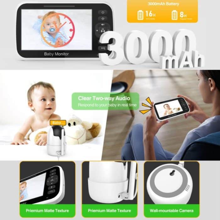 5 inch LCD Screen Auto Night Vision Baby Monitor, US Plug, EU Plug, UK Plug, AU Plug – Bild 9
