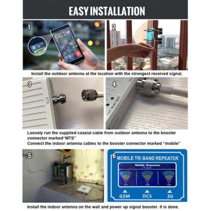 Triple-Band 900/1800/2100 Mobile Phone Signal Reception Booster Amplifier, UK Plug, US Plug, EU Plug – Bild 8