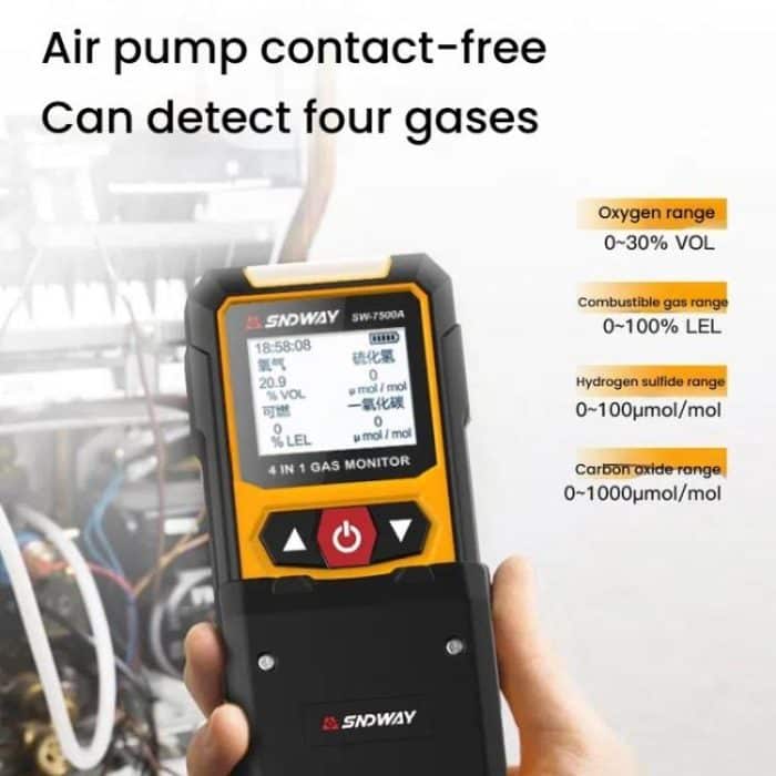 SNDWAY SW7500A 4 In 1 Gas Detector Combustible Gas Oxygen Hydrogen Sulfide Toxic and Harmful Detection Explosion-proof, Standard, With Pump Suction – Bild 2