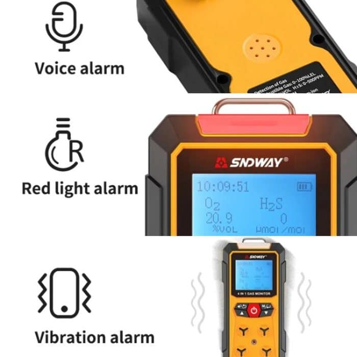 SNDWAY SW7500A 4 In 1 Gas Detector Combustible Gas Oxygen Hydrogen Sulfide Toxic and Harmful Detection Explosion-proof, Standard, With Pump Suction – Bild 5