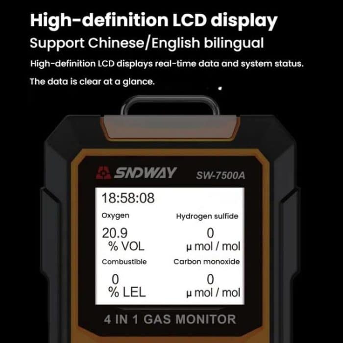 SNDWAY SW7500A 4 In 1 Gas Detector Combustible Gas Oxygen Hydrogen Sulfide Toxic and Harmful Detection Explosion-proof, Standard, With Pump Suction – Bild 6