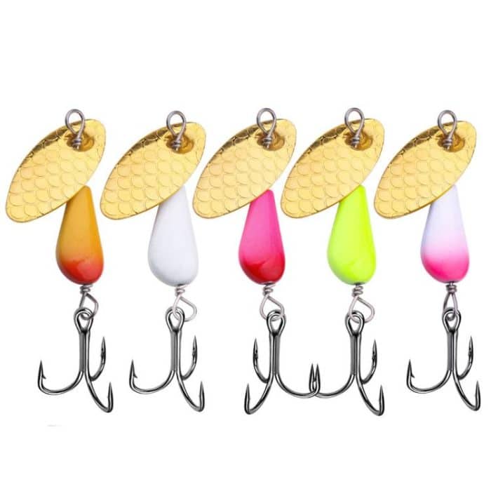 TBD0605956601A.jpg HENGJIA Single Hook Sequins Road Runner Bait Fishing False Lures, 5colors / Box – Bild 1