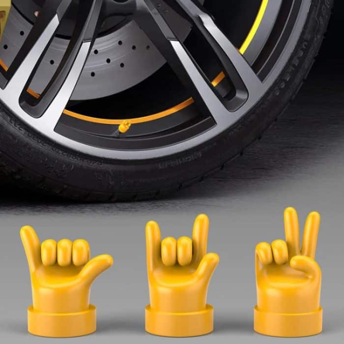 4pcs /Set Car Gesture Valve Tire Decorative Rubber Cap, Yellow Middle Finger, Black Middle Finger, Yellow OK, Black OK, Yellow Rock, Black Rock, Yellow Yeah, Black Yeah, Yellow Six, Black Six – Bild 6