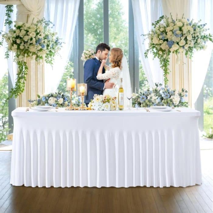 Spandex Table Skirt for Rectangle Table Stretchable Wrinkle Resistant Tablecloth for Weddings Parties Tradeshows, 122x60x76cm, 183x76x76cm, 243x76x76cm – Bild 1