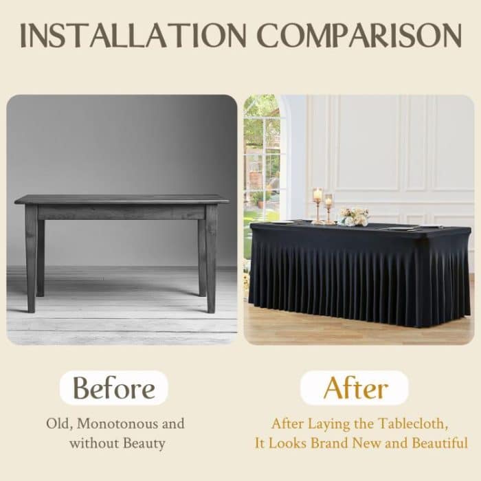 Spandex Table Skirt for Rectangle Table Stretchable Wrinkle Resistant Tablecloth for Weddings Parties Tradeshows, 122x60x76cm, 183x76x76cm, 243x76x76cm – Bild 4