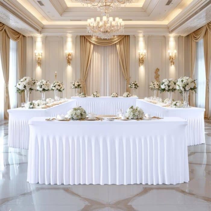Spandex Table Skirt for Rectangle Table Stretchable Wrinkle Resistant Tablecloth for Weddings Parties Tradeshows, 122x60x76cm, 183x76x76cm, 243x76x76cm – Bild 6
