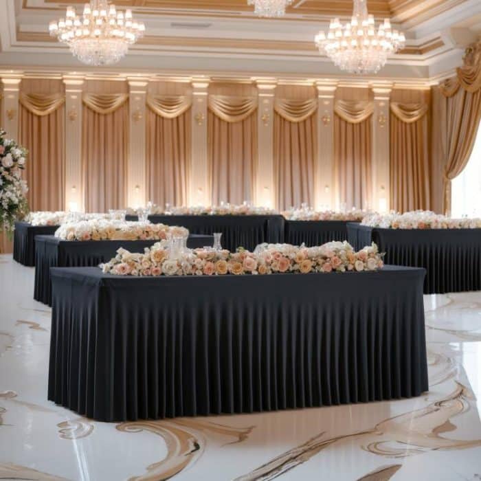 Spandex Table Skirt for Rectangle Table Stretchable Wrinkle Resistant Tablecloth for Weddings Parties Tradeshows, 122x60x76cm, 183x76x76cm, 243x76x76cm – Bild 7