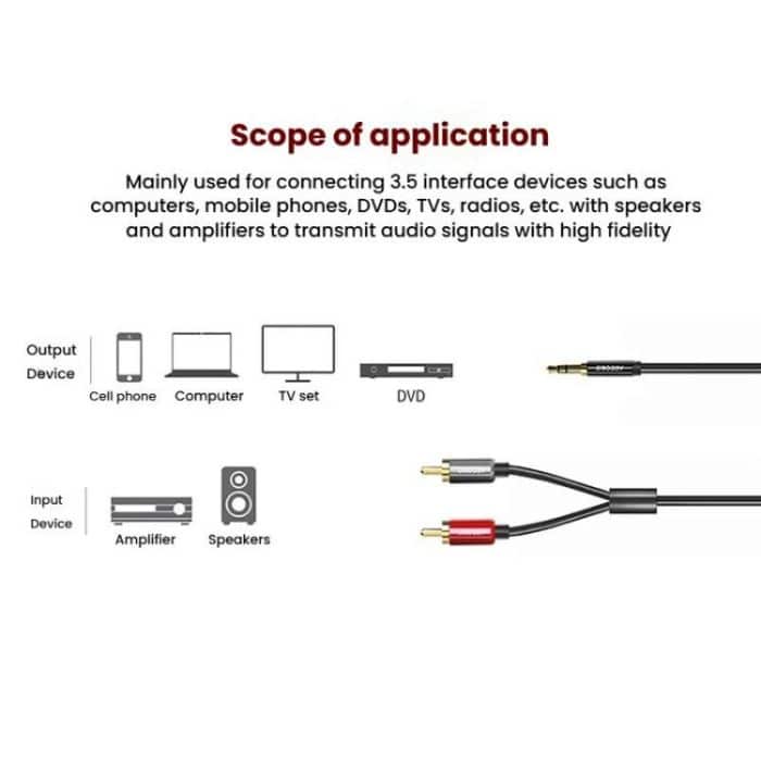 VEGGIEG 3.5mm 3.5 To 2RCA Audio Cable Cell Phone Computer Speaker Connection Cable, 1m, 1.5m, 2m, 3m, 5m, 8m, 10m, 15m, 20m – Bild 6