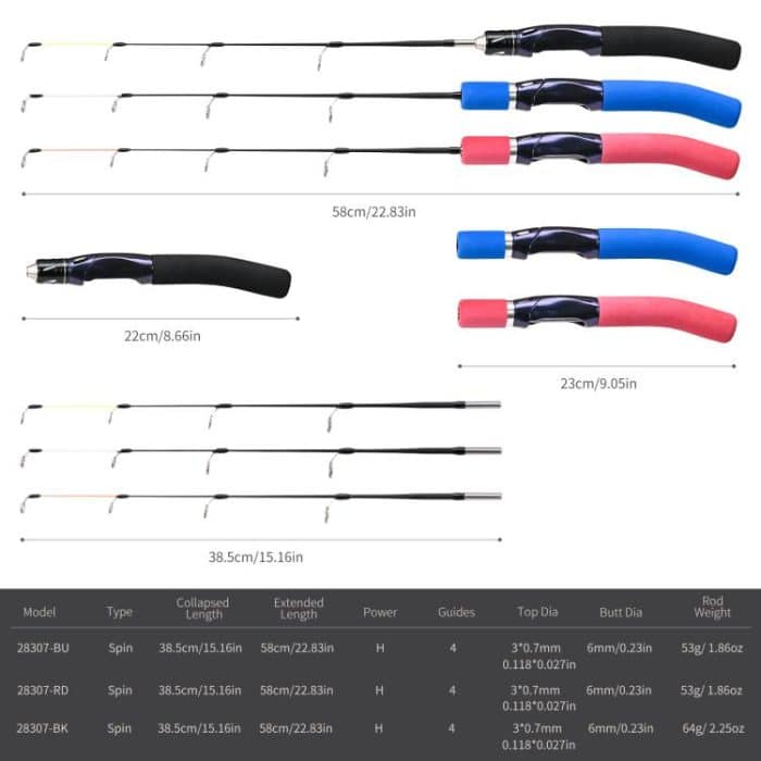 LEO 28307 58cm Curved Handle Flat Tip Ice Fishing Rods Knuckle Solid Fishing Rods – Bild 8