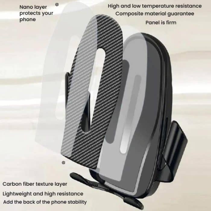 Carbon Fiber Clip-on Gravity Air Outlet Car Phone Holder, Black Hawkbill Clip, Black Straight Clip, Black Hook Clip – Bild 3