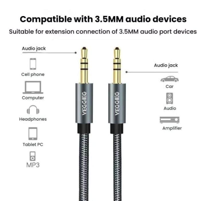 VegGieg Aux Car Audio Cable 3.5mm Male To Male Connection Cable For Phone Computer Stereo Amplifier Earphone, 1m, 2m, 3m, 5m – Bild 4