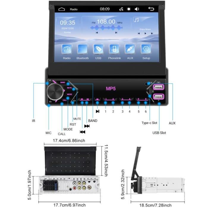 7 inch Universal Manual Retractable Screen Car MP5 Player Car Center Control All-in-One Wired Carplay, Standard, Standard+12 Light Camera – Bild 16