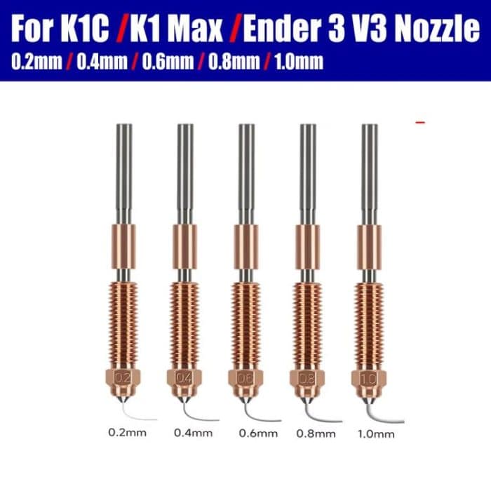 All-in-One Chrome Zirconium Copper Nozzle for Creality Ender-3 V3/K1C/K1 Max 3D Printers, 1.75/0.2mm, 1.75/0.4mm, 1.75/0.6mm, 1.75/0.8mm, 1.75/1.0mm – Bild 2