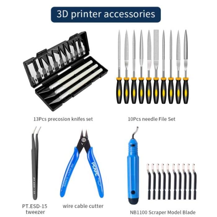 3D Printer Tool Kit Model Cleaning Tools, Carving Knife, File, Edge Trimmer & Polishing Supplies, 36 In 1 – Bild 2