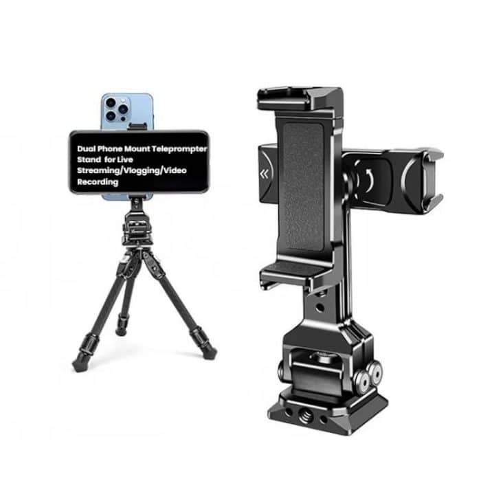 Dual Phone Mount Teleprompter Stand with Arca-Swiss Base Compatible with DJI Stabilizers for Live Streaming/Vlogging/Video Recording – Bild 1