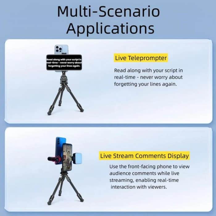 Dual Phone Mount Teleprompter Stand with Arca-Swiss Base Compatible with DJI Stabilizers for Live Streaming/Vlogging/Video Recording – Bild 4