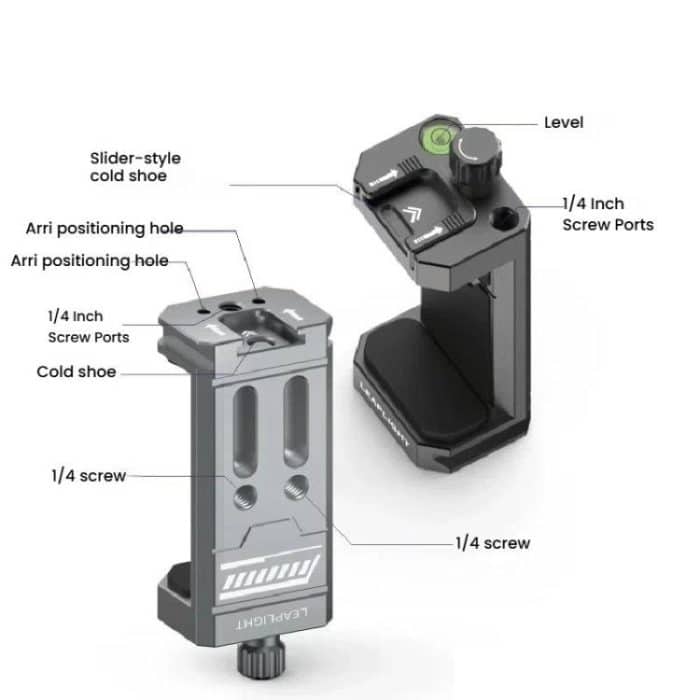 Leaplight Dual Cold Shoe All-Metal Phone Mount with 4x1/4 Inch Screw Ports & Arri Locating Holes – Bild 4