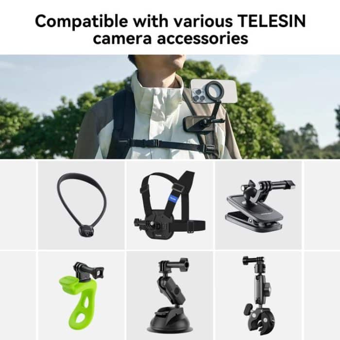 TELESIN Mobile Phone Magnetic Stand Two Claw Adapter Compatible with Chest Strap, Backpack Clip, Neck Mount, Phone Magnetic Stand – Bild 3