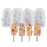 4 Grids Flower Ice Cream Silicone Mold Home Use Food-Grade Ice Pop Mold