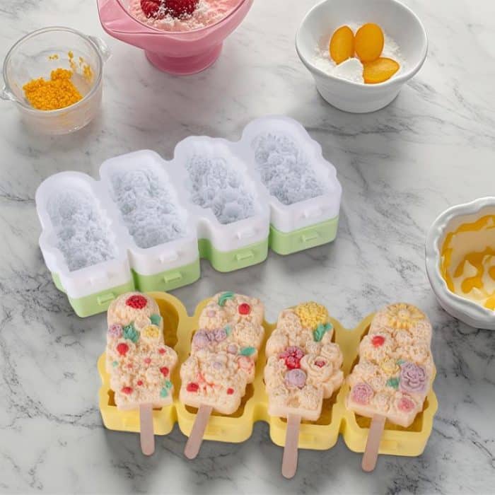 4 Grids Flower Ice Cream Silicone Mold Home Use Food-Grade Ice Pop Mold – Bild 2