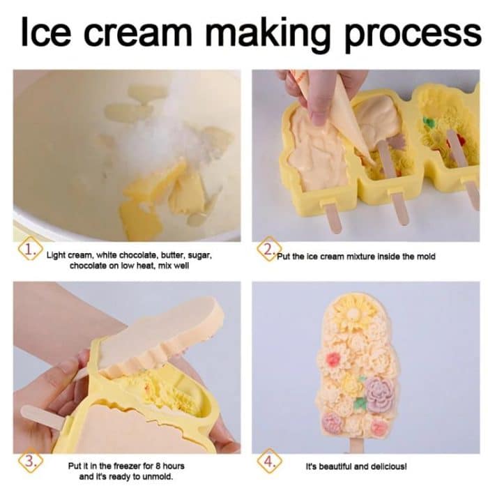 4 Grids Flower Ice Cream Silicone Mold Home Use Food-Grade Ice Pop Mold – Bild 8