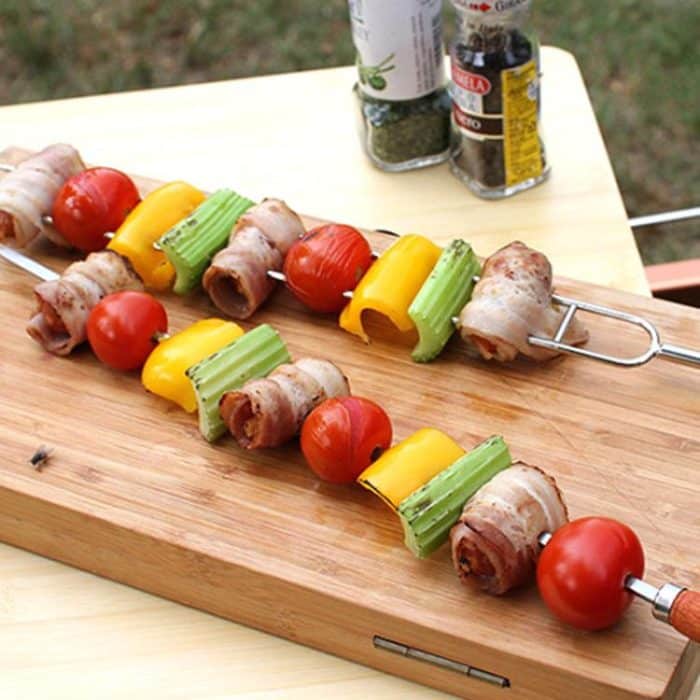 NOBANA Outdoor BBQ Grilling Fork Portable Stainless Steel Wooden Handle Grilling Skewer With Storage Bag, 7pcs /Set White, 7pcs /Set Black, 10pcs /Set White, 10pcs /Set Black – Bild 9