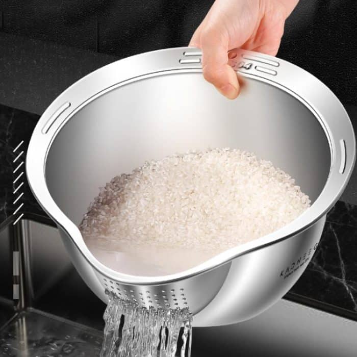 Kacheeg 304 Stainless Steel Multi-Purpose Colander, Vegetable & Rice Strainer, Washing Basket, 24cm – Bild 2