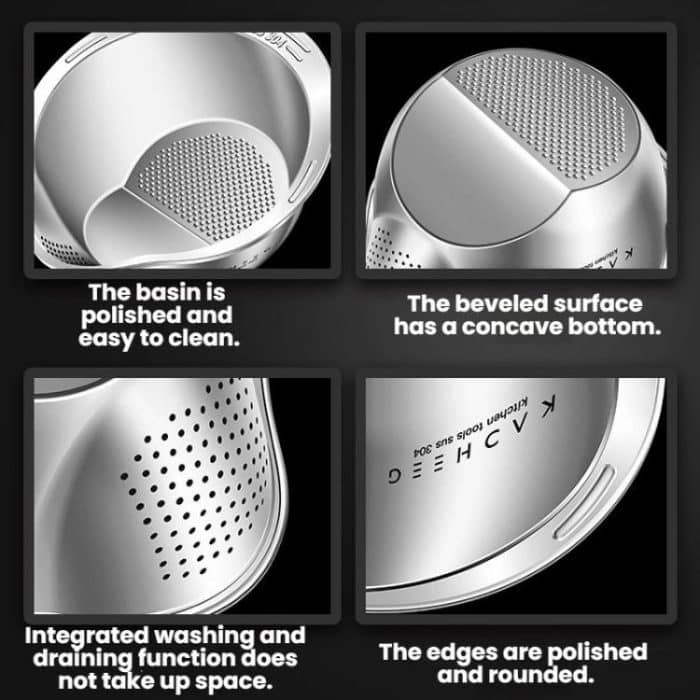 Kacheeg 304 Stainless Steel Multi-Purpose Colander, Vegetable & Rice Strainer, Washing Basket, 24cm – Bild 5