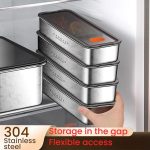 Kacheeg Stainless Steel Slim Rectangular Food Storage Container 304 Narrow Space-Saving Fridge Organizer Box, Sealed, Regular – Bild 2