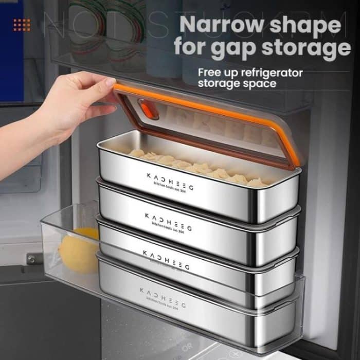 Kacheeg Stainless Steel Slim Rectangular Food Storage Container 304 Narrow Space-Saving Fridge Organizer Box, Sealed, Regular – Bild 3