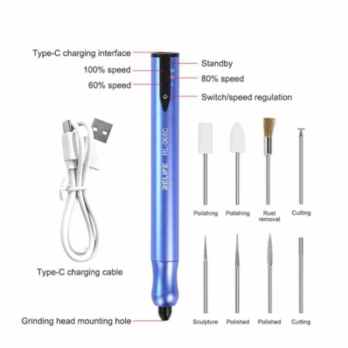Smart Rechargeable Grinding Pen Portable Grinding Head Rust Removal Polishing Motherboard Repair Electric Grinder, RL-068C – Bild 3