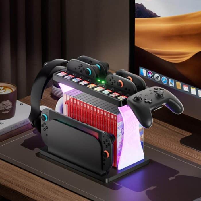 Für Nintendo Switch 2 Joy-Con Multifunktionale Halterung Ladestation mit RGB-Leuchten 25 Spielkartenspeicher – Bild 7