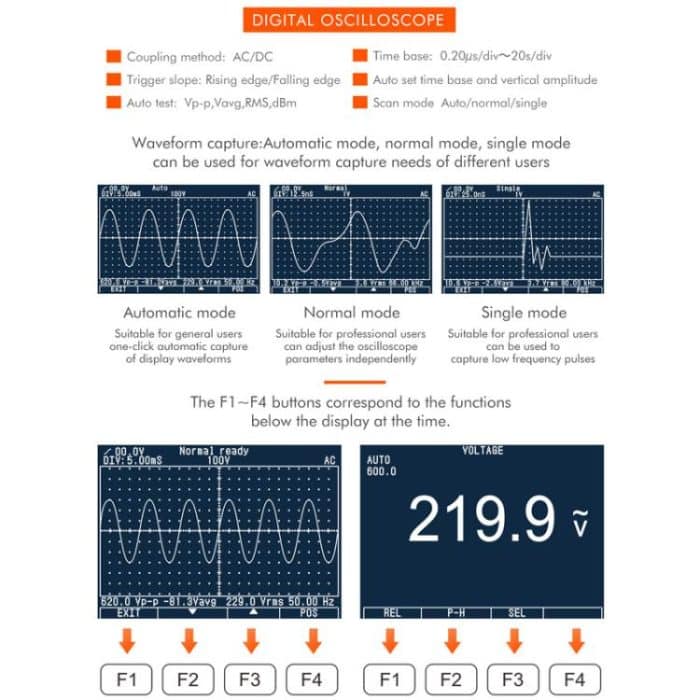 Oscilloscope Multimeter 200Msps Sampling Rate 40MHz Oscilloscope + Multimeter 2 In 1, ET827 – Bild 8