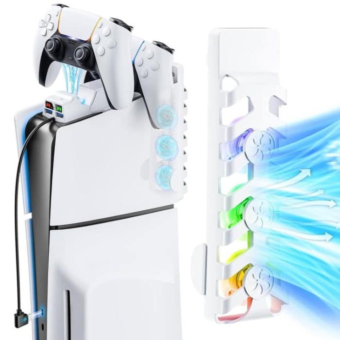 For PS5 Slim Controller 2-in-1 Charging Station Cooling Fan With RGB Lighting – Bild 2