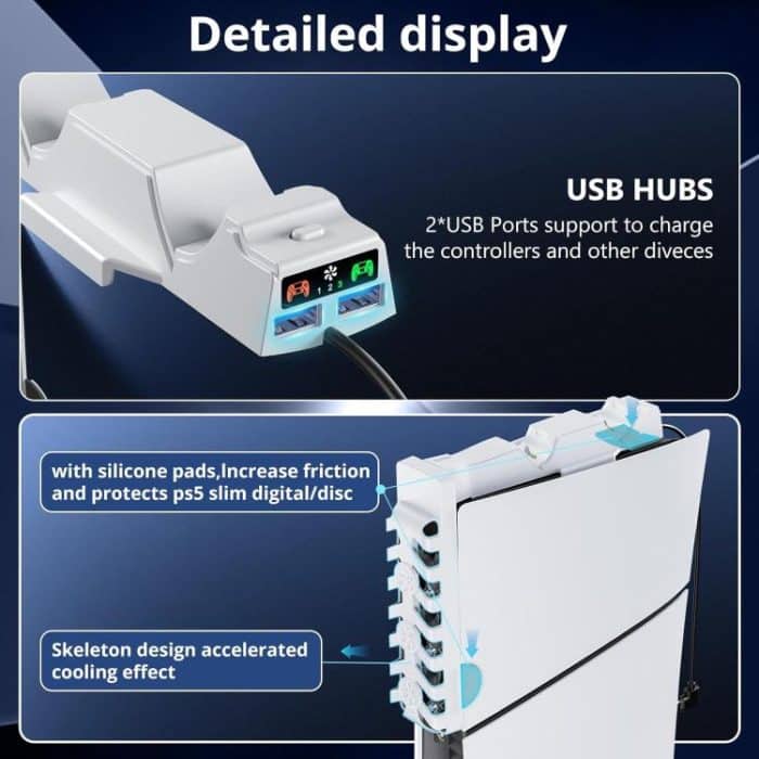 For PS5 Slim Controller 2-in-1 Charging Station Cooling Fan With RGB Lighting – Bild 6