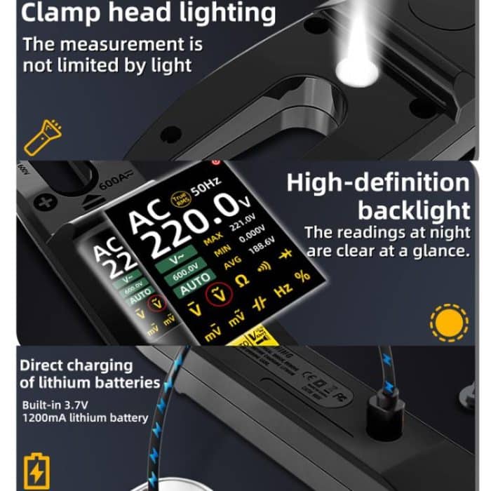 600A Intelligent High-Precision Clamp Meter U-Type Multimeter, U5 – Bild 9