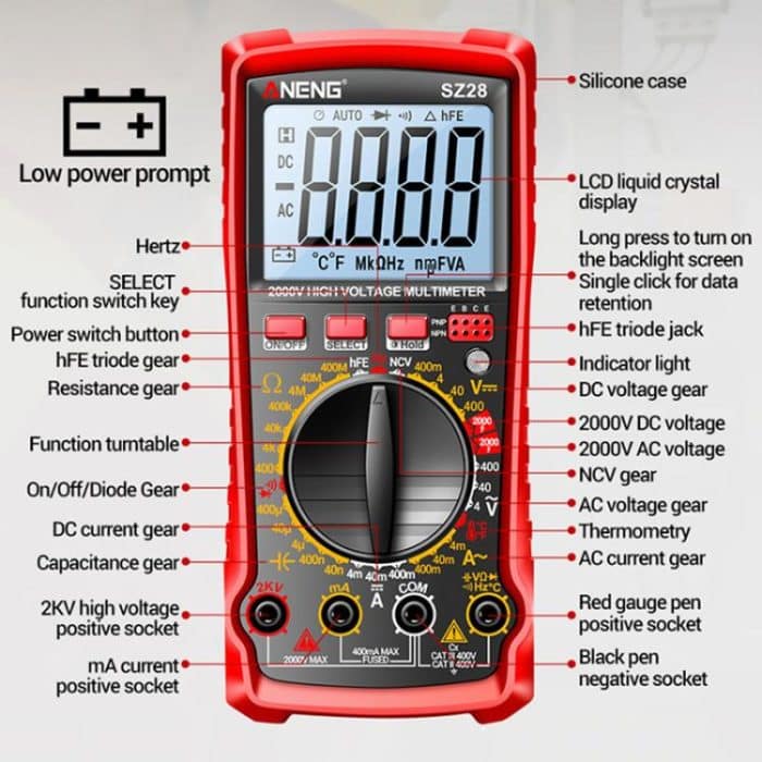 ANENG 2000V High Voltage High Precision Photovoltaic Digital Multimeter, SZ28 Red, SZ28 Black – Bild 4