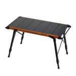 CLS Outdoor Aluminum Egg Roll Table Camping Folding Table, 8245 6 Plates, 9545 Folded 7 Plates, 8744 Black, 8744 Wood Grain, 8744 Black+4 PU Hooks