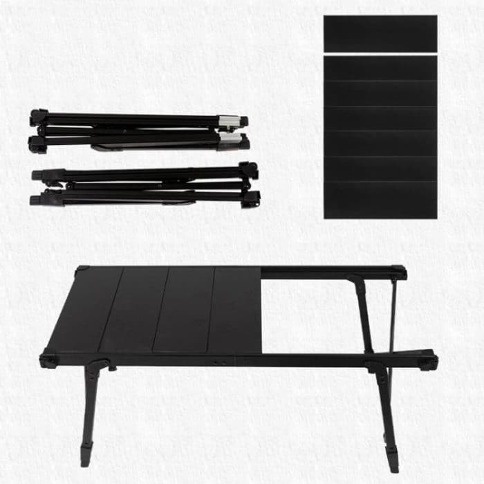 CLS Outdoor Aluminum Egg Roll Table Camping Folding Table, 8245 6 Plates, 9545 Folded 7 Plates, 8744 Black, 8744 Wood Grain, 8744 Black+4 PU Hooks – Bild 5